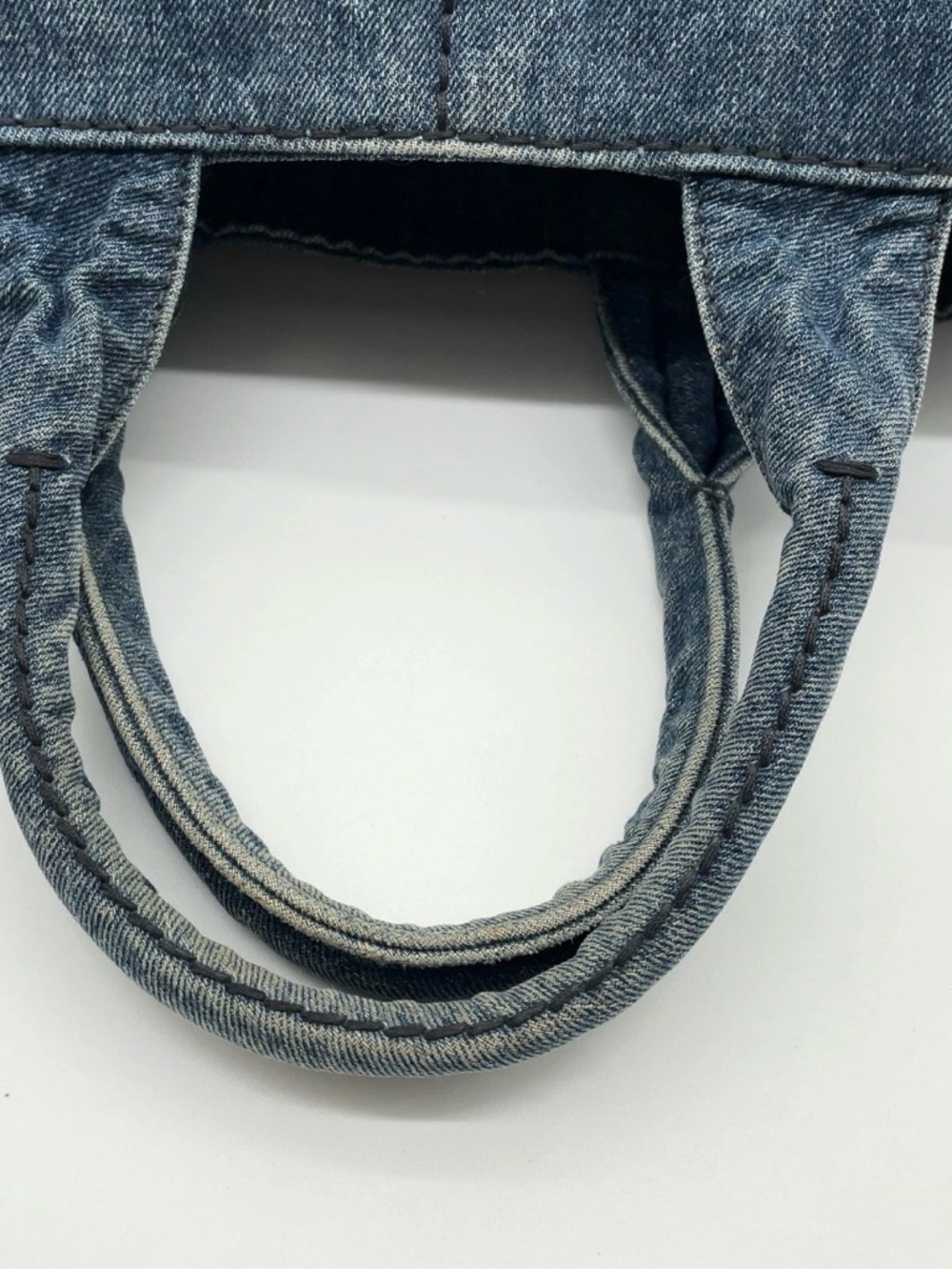 Prada Canapa Triangle Logo Denim Tote Bag Blue Canvas Handbag Small - Picture 5 of 16